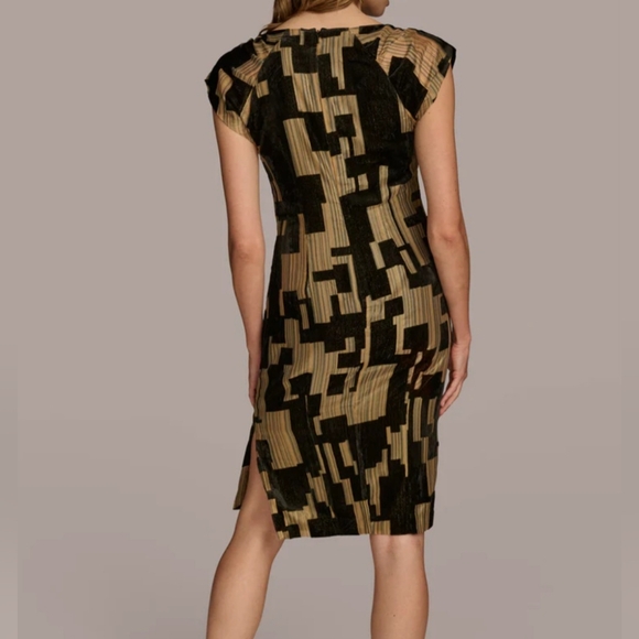 NWT Donna Karan Velvet Burnout Sheath Dress: Black & Gold: Size- 10 - Picture 2 of 16